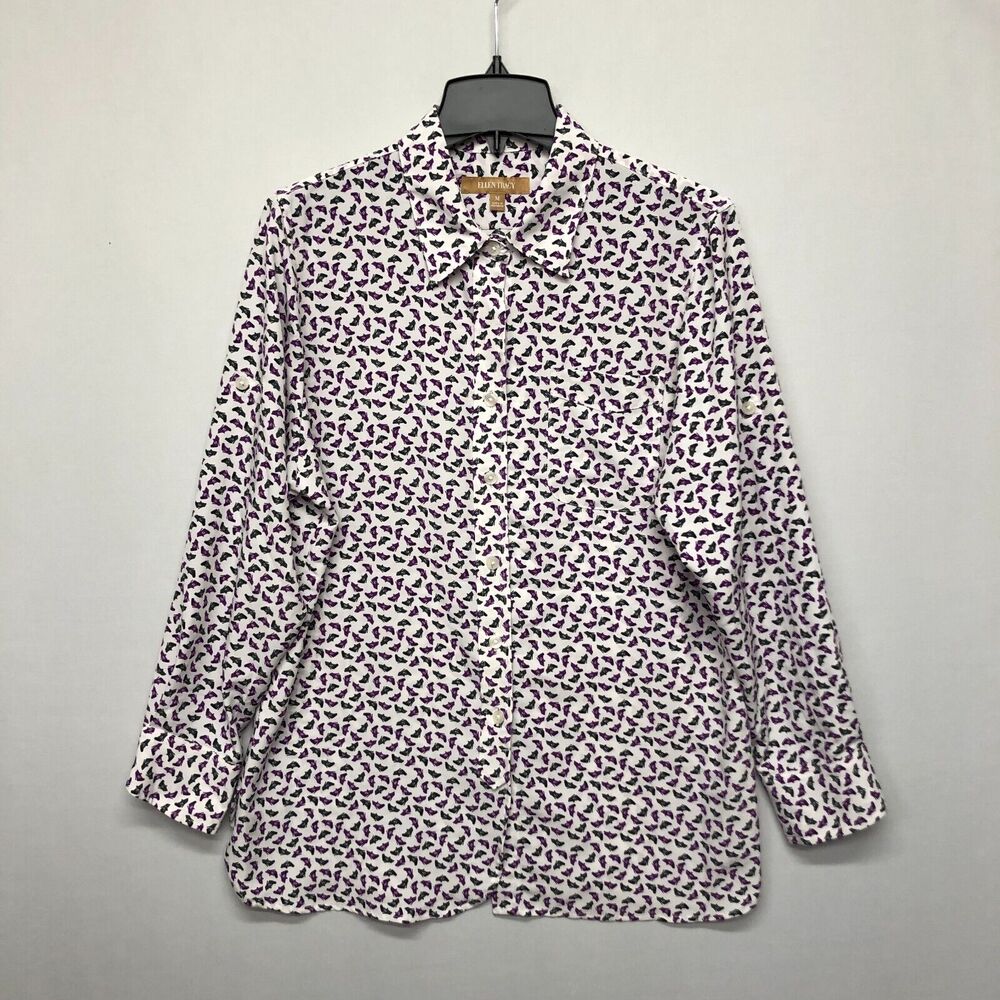 Ellen Tracy Women Button Blouse Shirt Top Size Medium Roll Tab Sleeve M162 -5